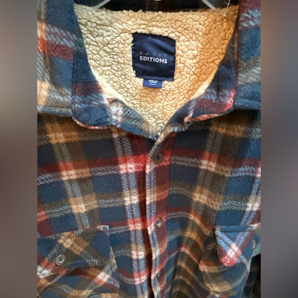 BASIC EDITIONS Men's Plaid Sherpa-Lined Jacket /Shirt - Picture 3 of 9